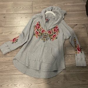 Johnny Was crocheted embroidered hoodie.